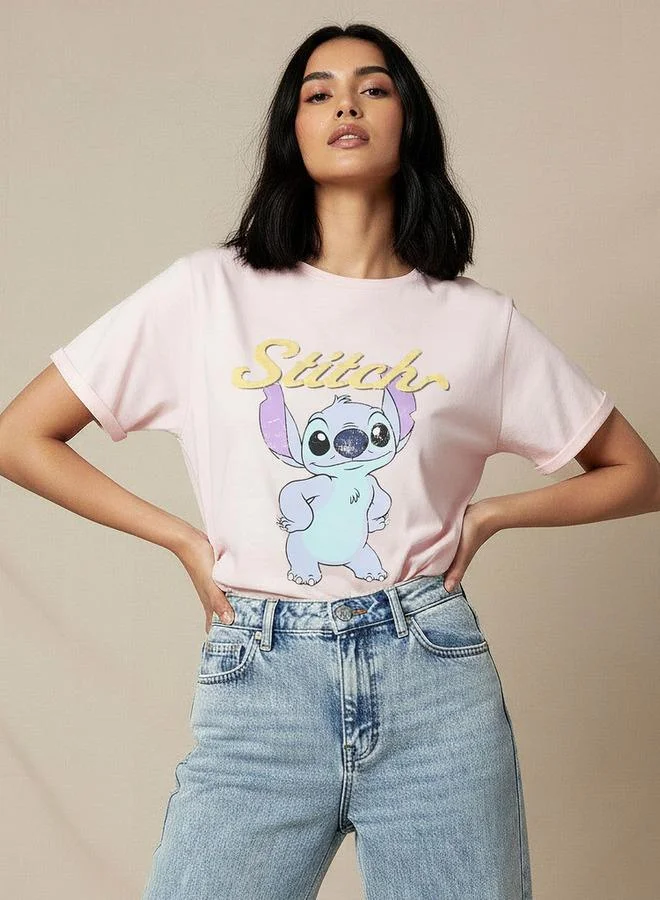 اس بي كاركترز T-shirt with Stitch Print